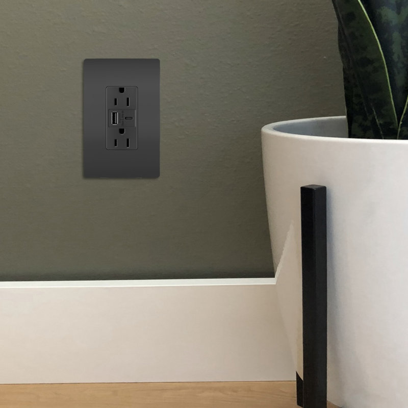 Radiant 15 ampères inviolable avec prise USB de type A de 3,1 A, Noir, noir, noir, noir