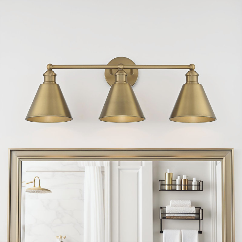 Luminaire pour meuble-lavabo de salle de bain 3 lumières Meridian en laiton naturel, Laiton naturel