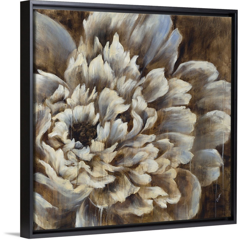« open fleur ii », peinture sur toile, H 21,7 po x l 21,7 po x p 1,75 po, Cadre flottant noir