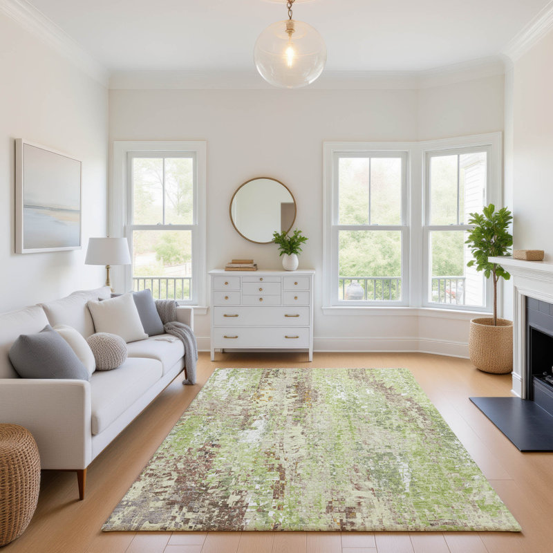 Premium Machine Washable Mayfield AMF2254 Abstract Rug, 3' x 5', Green