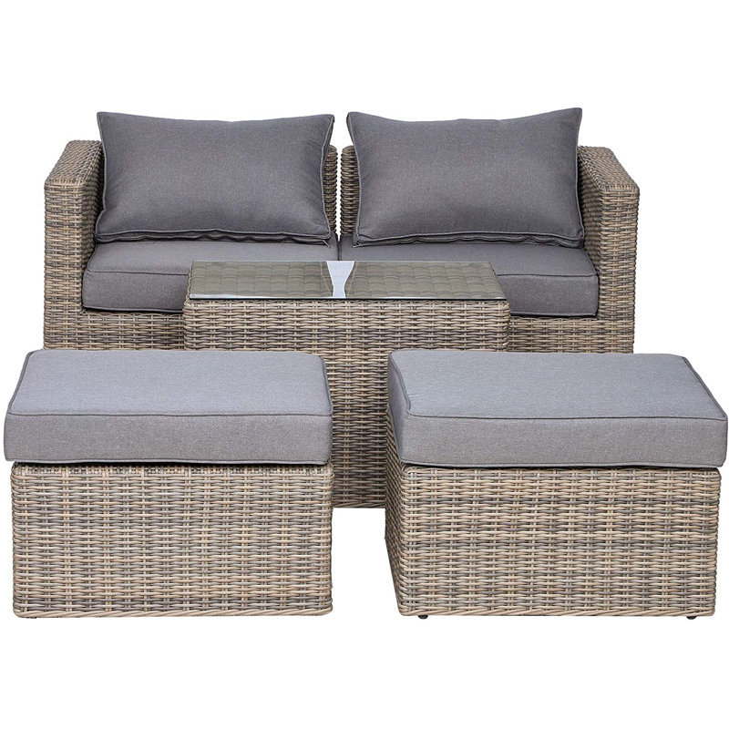 Edgmon 5 Piece Rattan Garden Furniture Set Glass Top Table, Mixed Brown