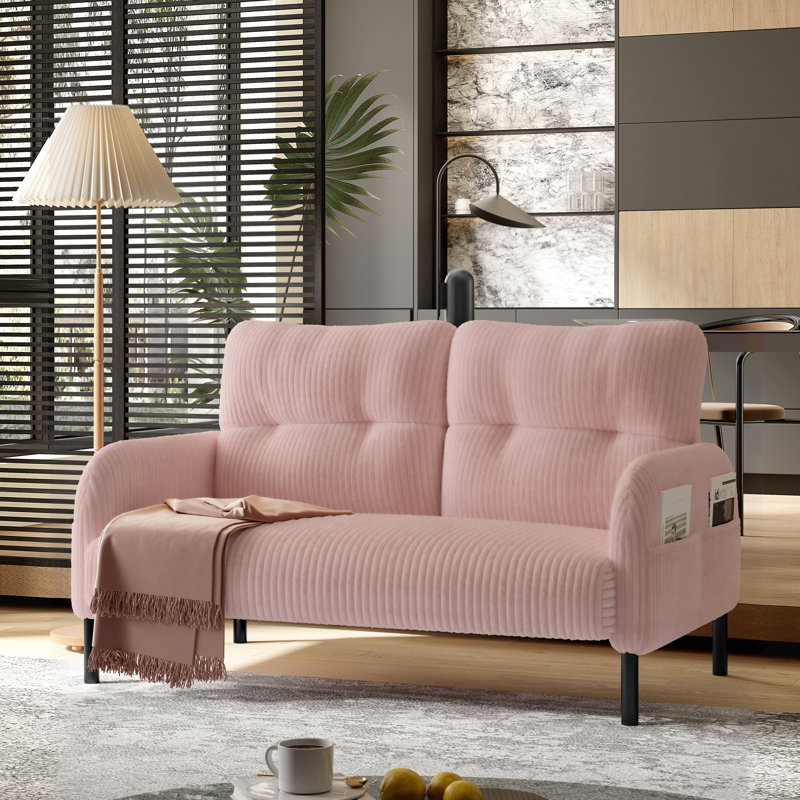 Corduroy fabric, comfortable monochrome double sofa, suitable for living rooms and bedrooms, Pink