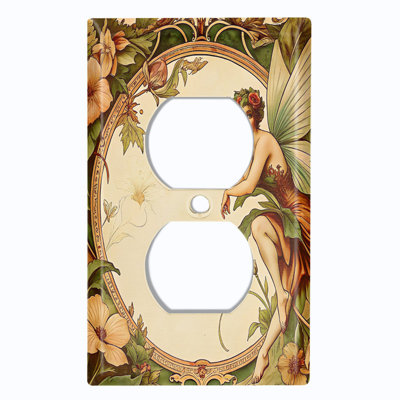 Metal Light Switch Plate Cover; US Standard Size 1 Gang Duplex - Fairytale Floral Frame