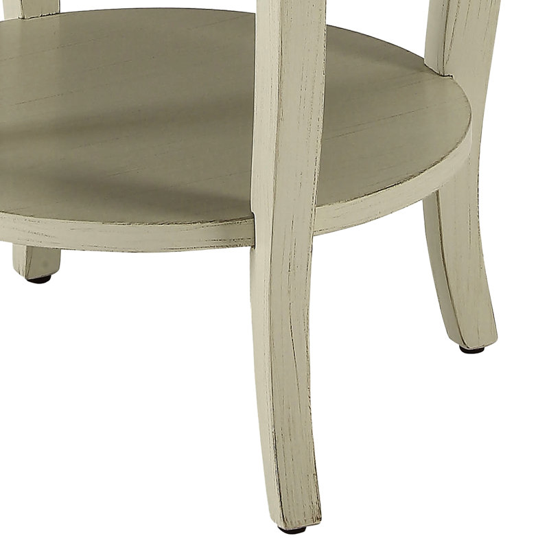 Table ronde en bois blanc antique antique avec tablette inférieure pour tablette de beauté intérieure, ajoutant du style à tout espace de vie