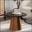 Table basse ronde avec pied robuste et motif écorce véritable, idéale pour les salons haut de gamme et facile à monter.