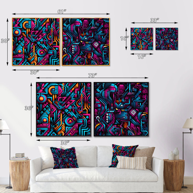 Clydene - Ensemble de 2 collages de formes carrées abstraites, Toile tendue, H 16 po x l 33 po
