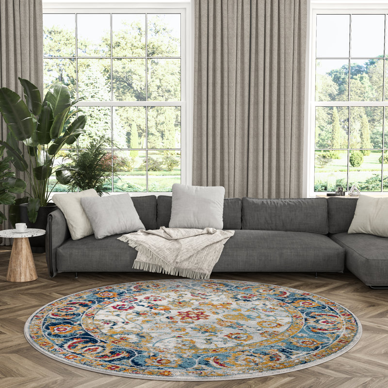 Exquisite Floral Oriental Border Colorful Indoor Area Rug for Living Room, Dining Room, Bedroom, Round 7'10"