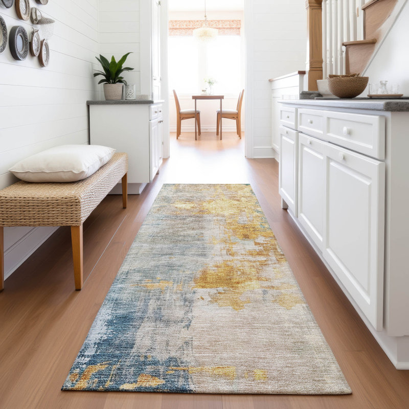 Premium Machine Washable Gurubaksh AMF1160 Abstract Rug, Runner 2'3" x 7'6"