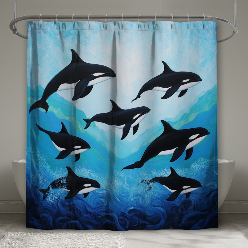 Rideau de douche Orca, H 93 po x l 70 po, Orque bleu