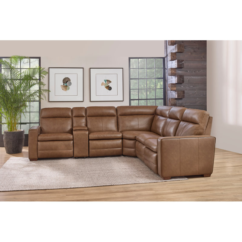 Windsor 5 Seat Sectional With Console, Brown