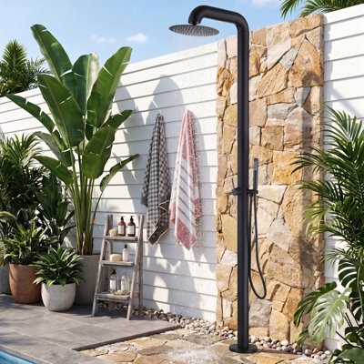 89'' H 304 Stainless Steel Thicken Freestanding Outdoor Shower with Detachable Rain Shower Head