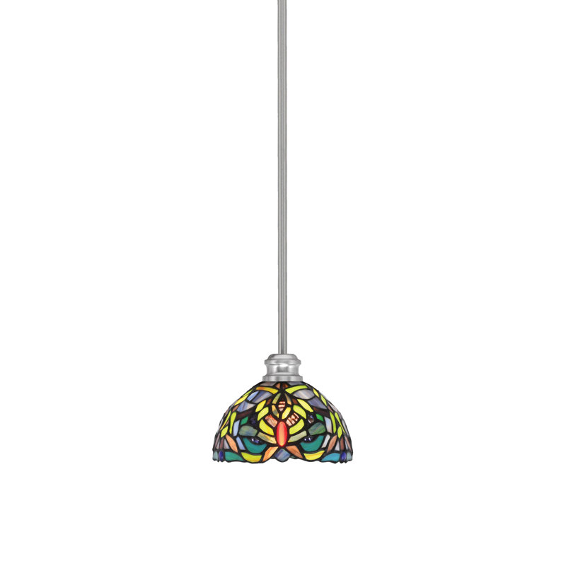 Mini-luminaire suspendu à tige avec verre d'art kaléidoscope 7 "Edge, Nickel brossé