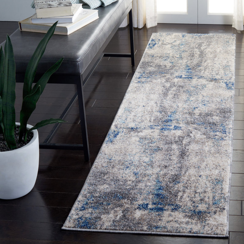 Tapis gris / bleu marine Mauriello, Tapis de couloir 2 pi x 8 pi