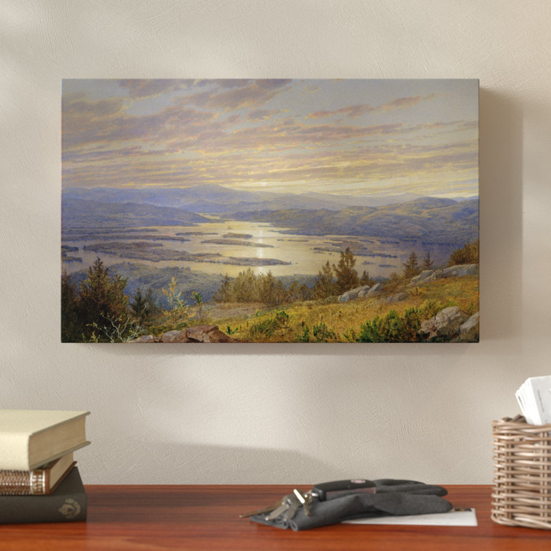 « lake squam from red hill », reproduction de peinture à l’huile sur toile tendue, H 12 po x l 19 po x P 2 po