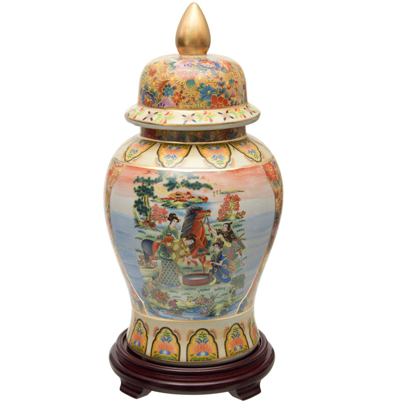 Timeless Chinese Temple Jar, Horse Satsuma, 18"