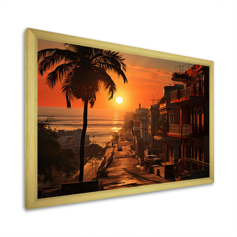 Havana Sunset Panorama II, H 24 po x l 32 po x P 1 po, Cadre doré simple