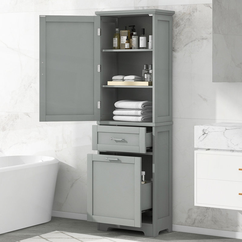 Armoire de rangement autoportante avec deux tiroirs de tailles différentes, Gris