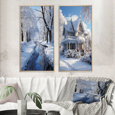«Winter Snowy Cottage», 2 pièces sur toile