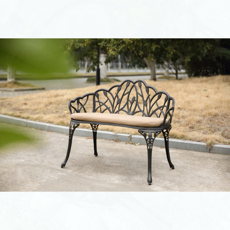 Banc de jardin en fonte d'aluminium avec dossier à motif floral rose