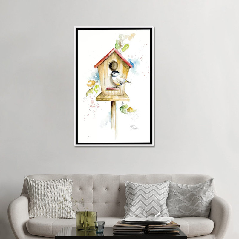 « Bird House II » par Patricia Pinto-impression, Toile blanche encadrée, Pas de tapis, H 48 po x l 32 po x P 1,5 po