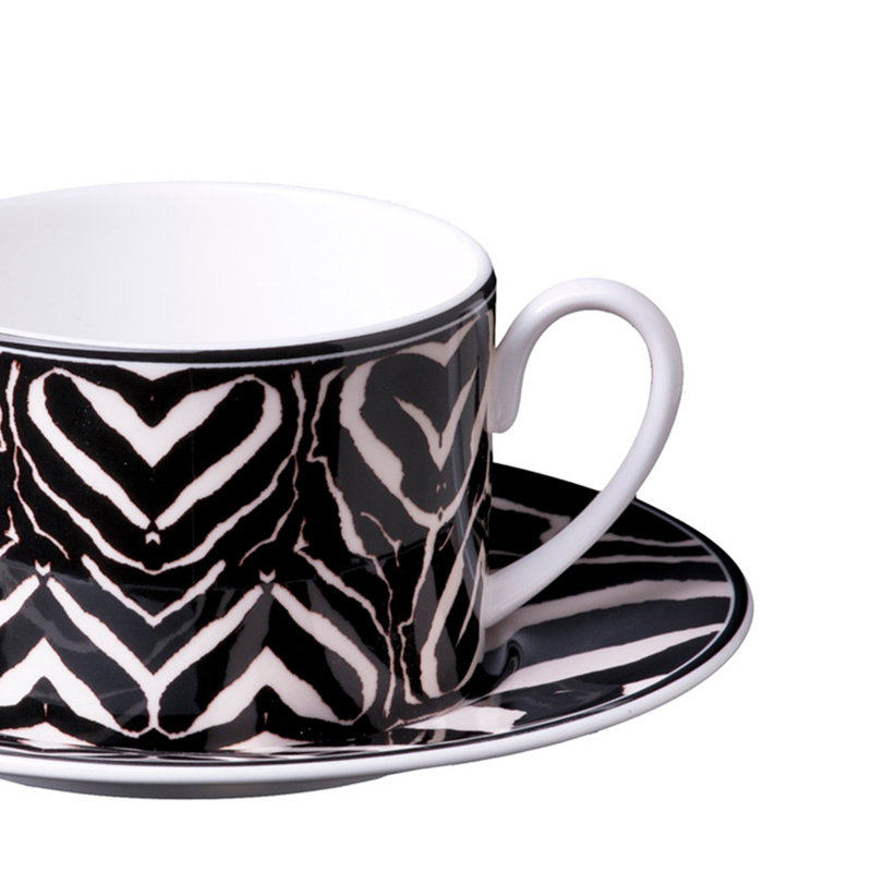Tea Cup & Saucer ZEBRA Set of 2 in Luxury Box diam. 3.3in, H 2.3in, cap. 7.5 oz, Saucer diam. 6in