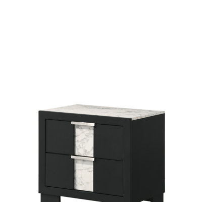 Élégante table de chevet contemporaine avec deux tiroirs, des boutons en métal et une finition noire / blanche pour les chambres à coucher modernes