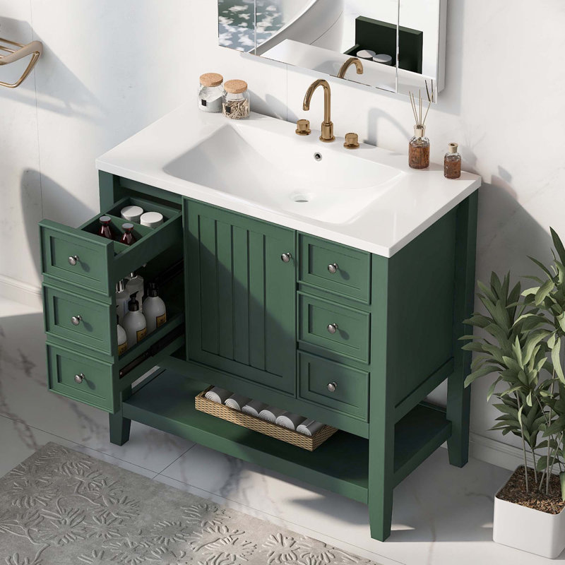 Meuble-lavabo simple 36 po avec plateau Raydan, Vert