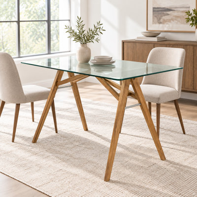 Bureau d'ordinateur moderne avec plateau en verre trempé et piètement en bois d'acacia pour bureau à domicile