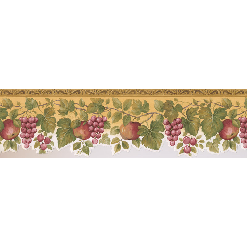 Bordure de papier peint à motif de baies rouges sur vignes L 15 pi x l 6,75 po, Jaune