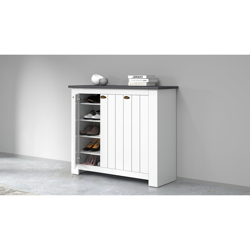 30 Pair Shoe Storage Cabinet, White/Grey
