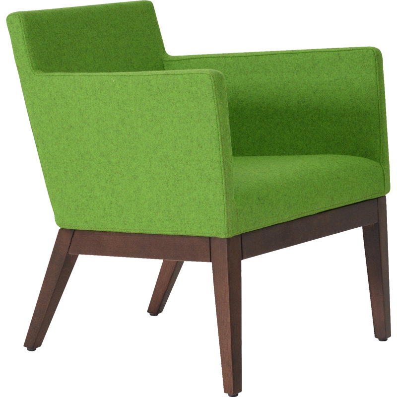 Harput Wood Solid Back Arm Chair, Walnut, Pistachio Wool