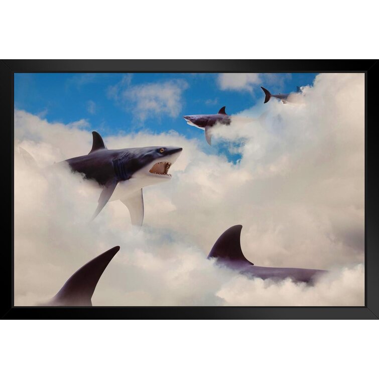 Sharks Floating in Clouds Fin Fantasy Shark Posters for Walls Shark Pictures Cool Great White Shark Picture Great White Shark Art Great White Shark Ja