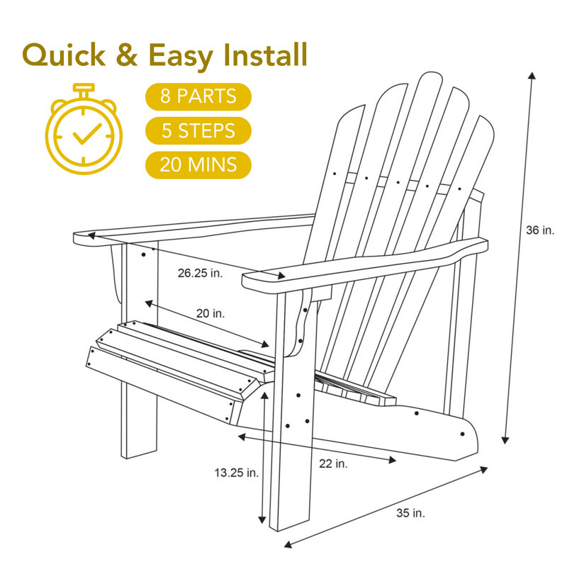 Brently Solid Wood Adirondack Chairs with Ottoman Set, Brown