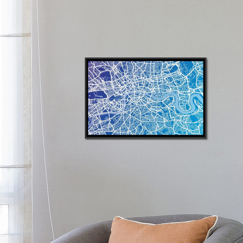 « london street map (blue ii) » par michael tompsett, impression sur toile, H 18 po x l 26 po x P 1,5 po, Toile tendue