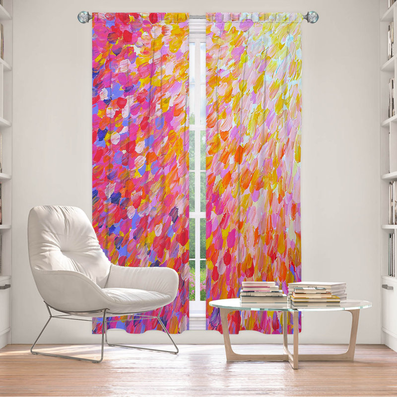 Room Darkening Curtain Pair, 20" W x 82" L, Pink/Orange/Yellow