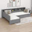 Lit de jour simple avec 3 tiroirs de rangement, structure de lit d'angle en bois en forme de L avec bibliothèque-445145643