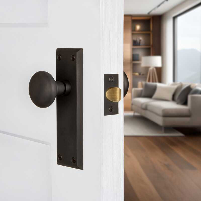 New York Plate with New York Door Knob, Oil-Rubbed Bronze