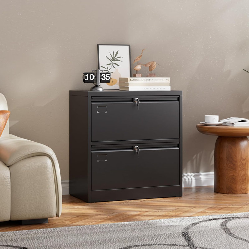 2 Drawer Lateral File Cabinet, Lockable Metal Filing Cabinet With Name Card, Suitable For Home Office School Hanging Files Letter/legal/f4/a4 Size,required-assembly,black