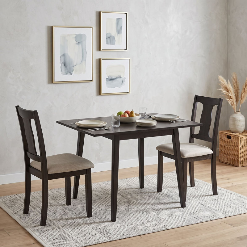 Ensemble de table de salle à manger pliable compacte 3 pièces avec 2 chaises rembourrées, ensemble de salle à manger compact pour la cuisine