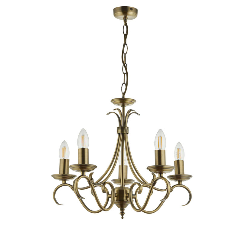 Barney 5 - Light Candle Style Chandelier, Antique Brass