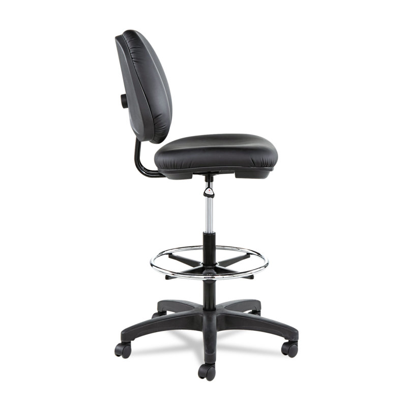 Black Faux Leather Adjustable Swivel Task Chair with Footring
