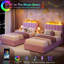 Lit plateforme simple tapissier TG avec tête de lit à DEL, tiroirs de rangement, tissu Boucle, mauve-129026370-129026372