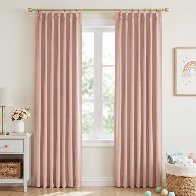 100% Blackout Curtains Polyester Faux Linen Fabric Pinch Pleated Draps With 20 Hooks Blackout Curtains For Bedroom/Living Room ( 2 Panels Set)