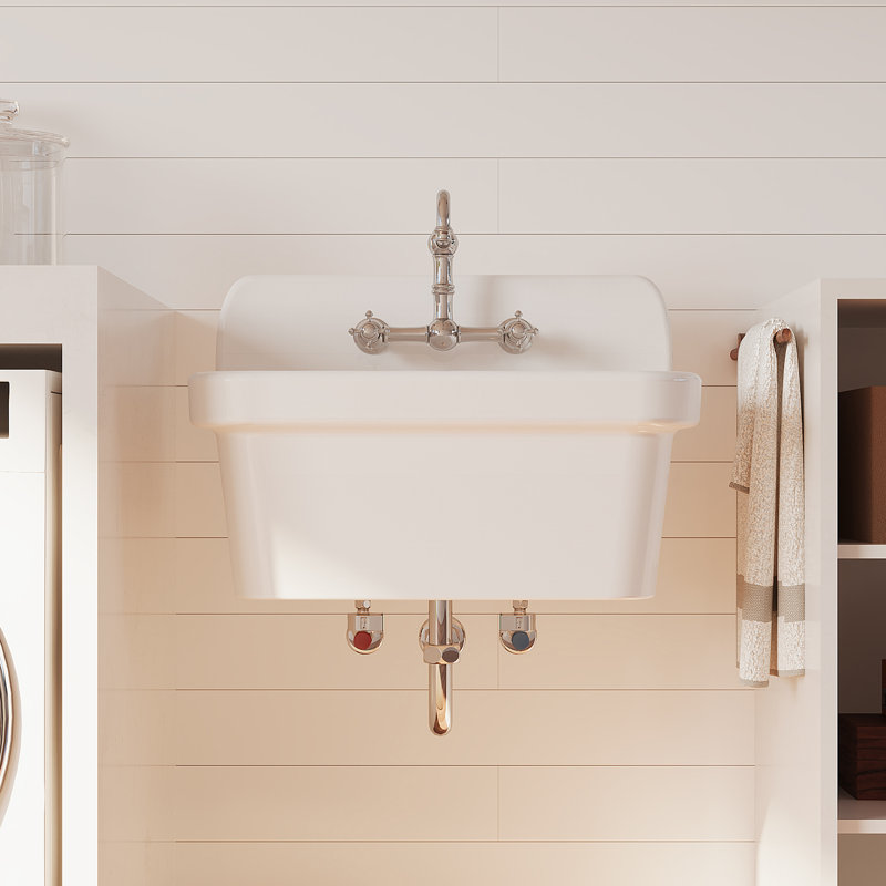 Mason 24" x 19" High-Back Farmhouse Laundry Sink, Vitreous China Wall-Mount Utility Sink