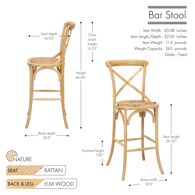 Tabouret Sevyn, Nature, Tabouret de bar (siège d'une hauteur de 29,53 po)
