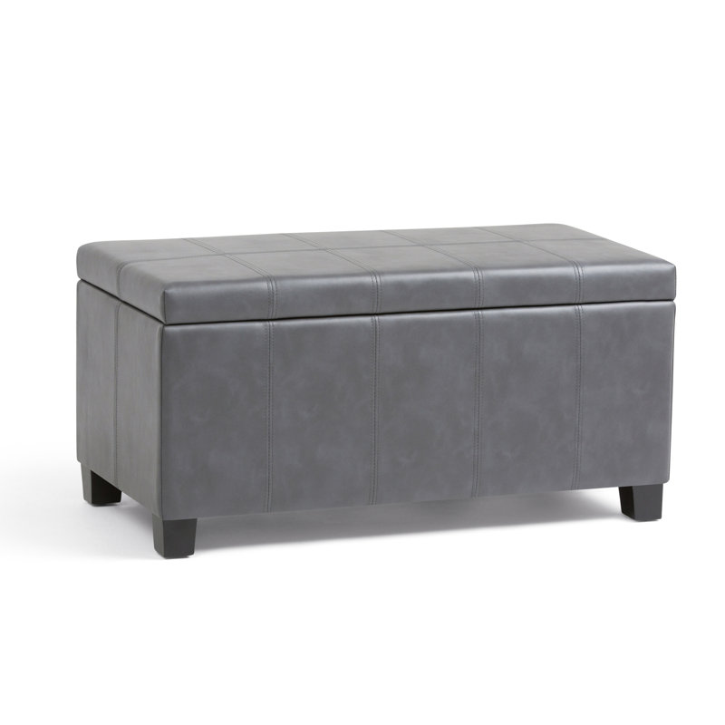 Stone Gray Faux Leather Tufted Storage Ottoman Bench
