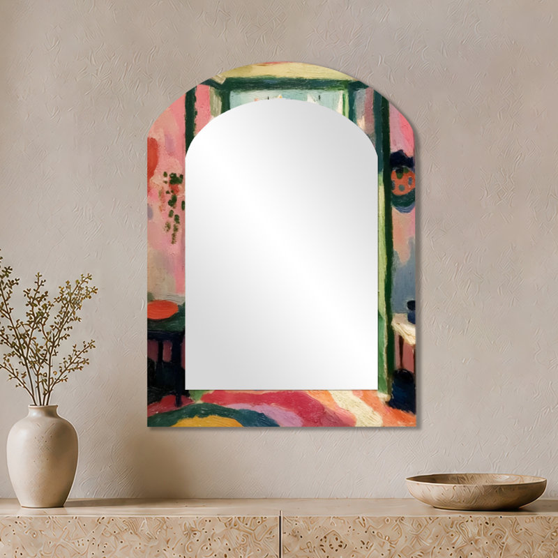 Miroir mural Coastal Arched - Italian Summer Window Scenery I, impression sur métal, 34" x 25"