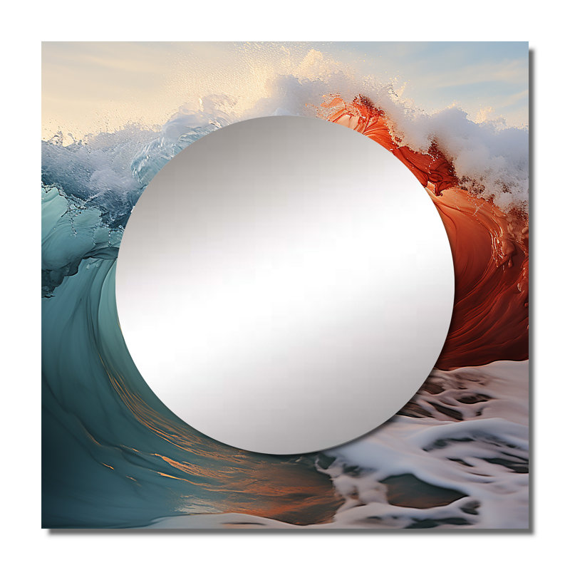 Eleanna - Grand miroir mural carré rouge et bleu, 36 po x 36 po