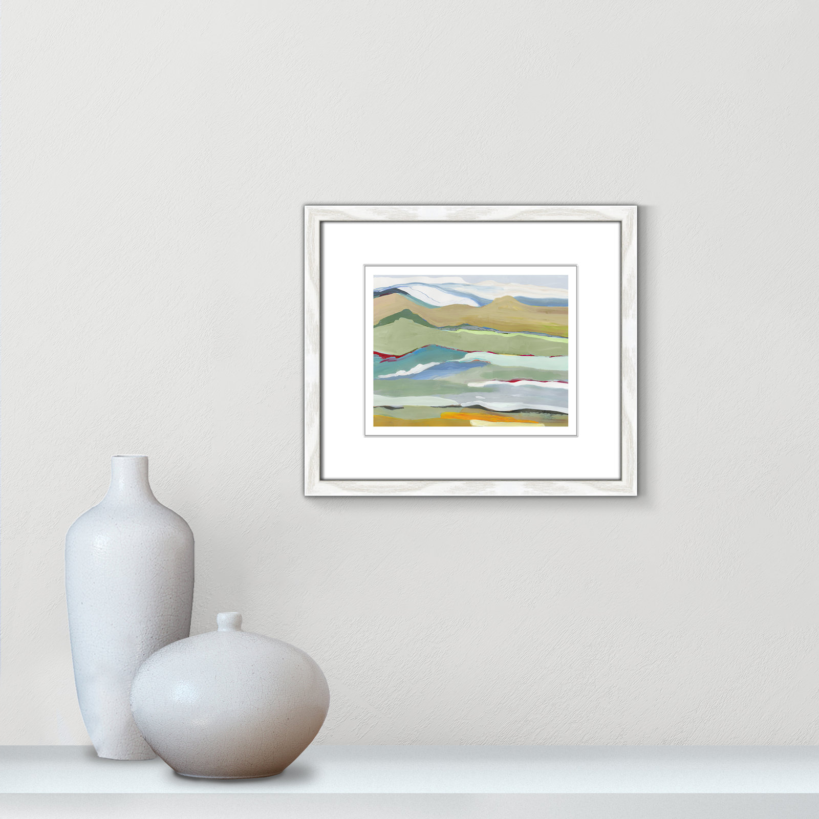 Goodbye Summer on the Hills - Picture Frame Painting, 13" H x 15" W x 0.75" D, White Wood Framed