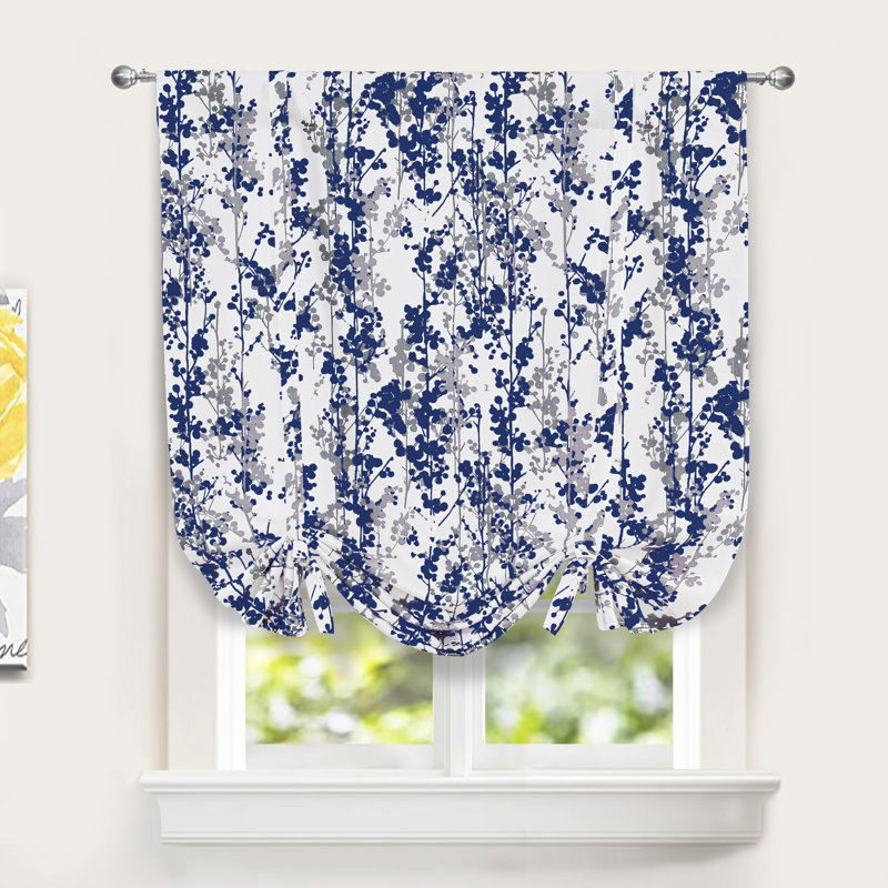 Rideau simple occultant et thermique à motif floral Abdouallah, Bleu marine / gris, L 39 po x L 55 po